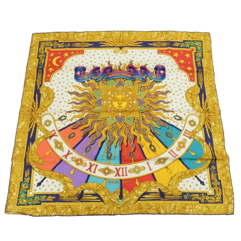 Hermès "Carpe Diem" Colorful Sunburst Silk Scarf